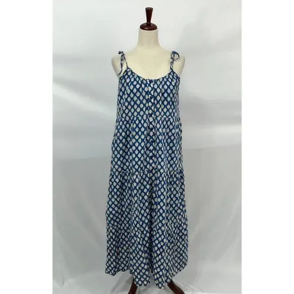 EMERSON FRY India Collection Sz XS/S Button Front Sundress Sisters Blue Block - Picture 9 of 13